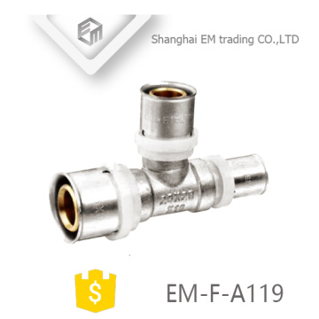 EM-F-A119 NIckel plated compression quick connector brass tee pipe fitting